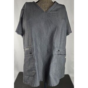 Figs Womens Technical Collection V-Neck Scrub Top With Pockets Gray Size L Hero!